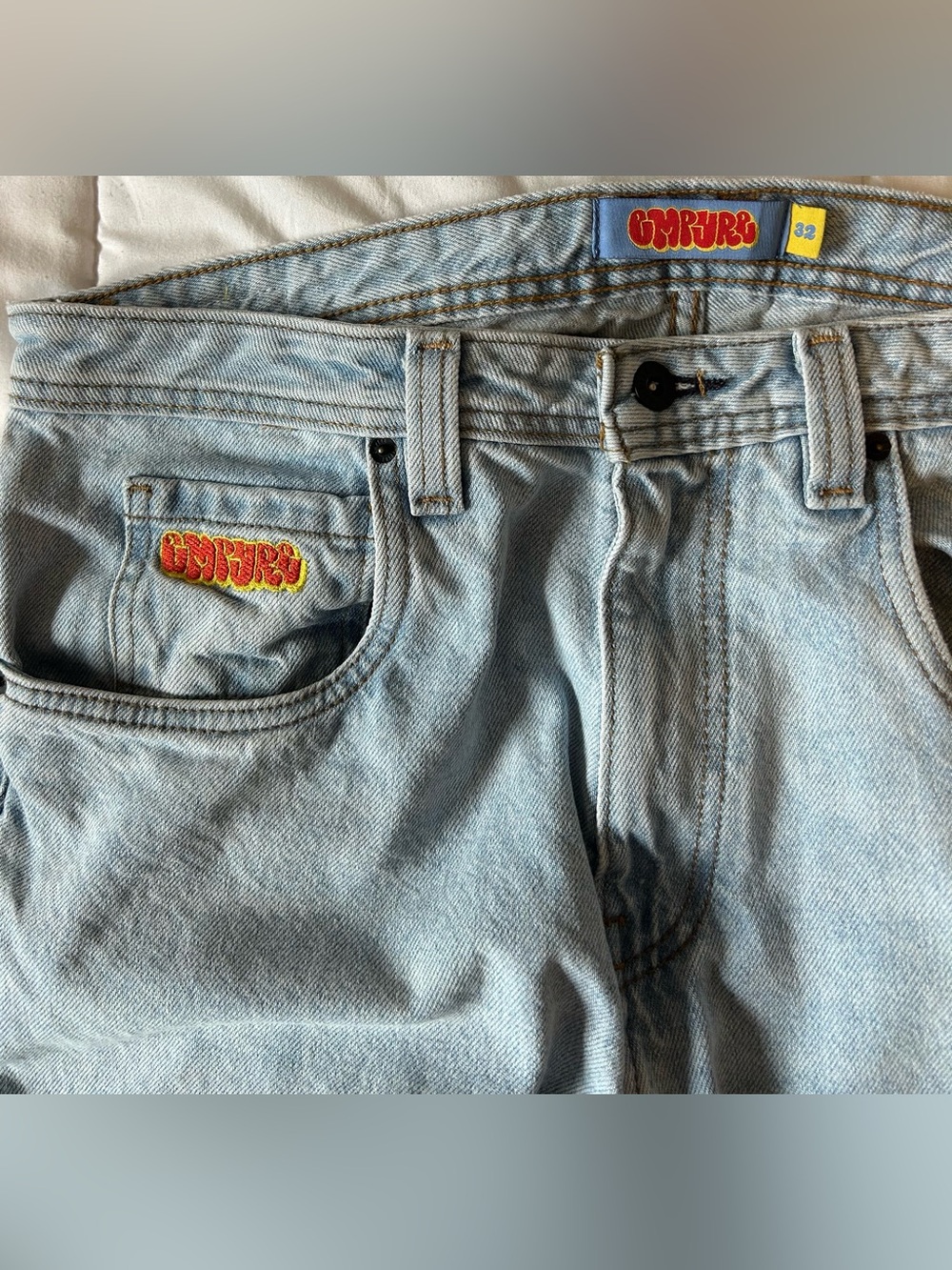 Empyre Skate Jeans 32X30 Men’s Relaxed Loose Fit Blue Light Wash Denim Logo EUC - Picture 10 of 12